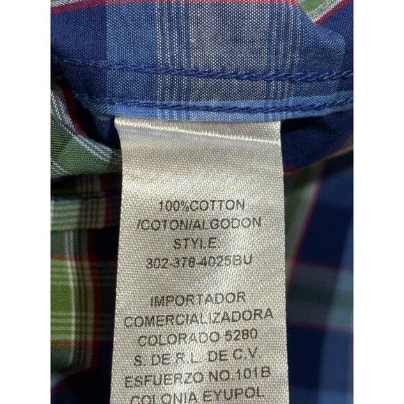 Roper Blue Plaid Short Sleeve Button-Up Shirt Men's Size L - 100% Cotton - Picture 6 of 9